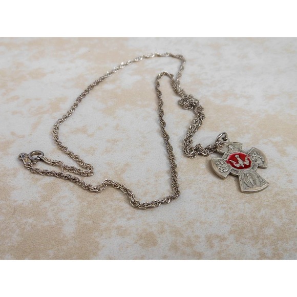 Vintage Sterling 4 Way Saints Cross Charm Pendant Necklace 18 Inch - Picture 6 of 6